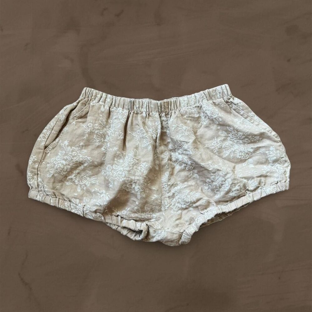 Anthropologie linen jacquard bloomer shorts floral beige size XS